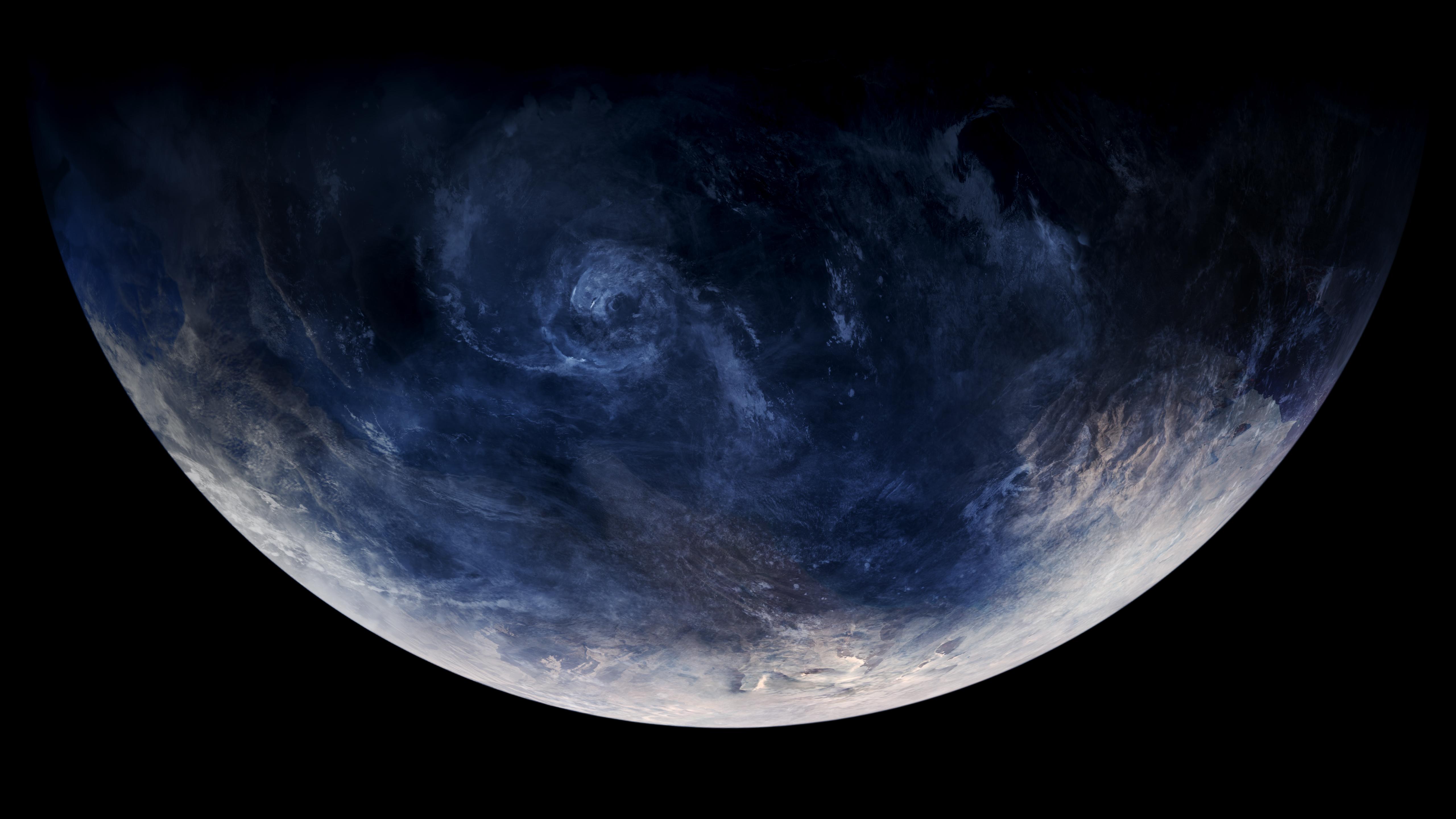 风暴中的蓝色星球 地球 太空 气旋 4K