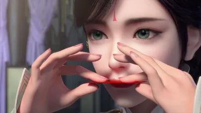 女子化妆 场景:化妆 风格:动漫 颜色:红色 4K