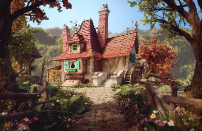 童话小屋秋景 童话风格 乡村小屋 秋季景色 4K
