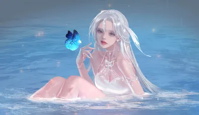 梦幻水境少女 幻想场景 唯美风格 蓝色调 4K