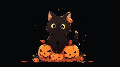 万圣节黑猫与南瓜 万圣节 黑猫 卡通 1080P
