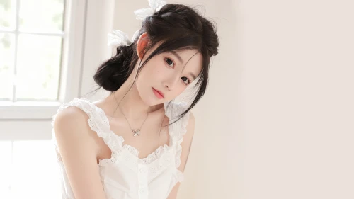 纯白少女窗边写真 人像 室内 白色连衣裙 4K