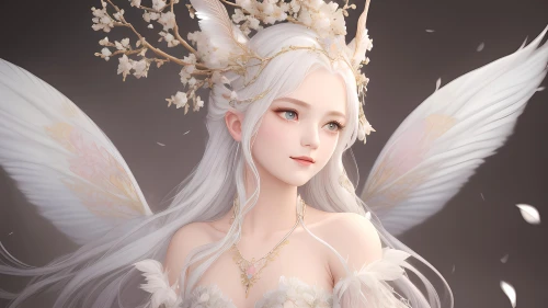 梦幻白翼仙子 奇幻 精灵 白色 4K