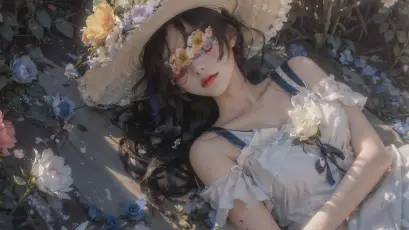 花丛中的少女 人像摄影 森系 花卉 4K
