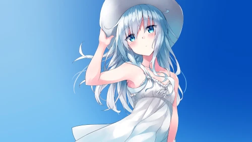 蓝天下的银发少女 动漫 少女 夏日 4K