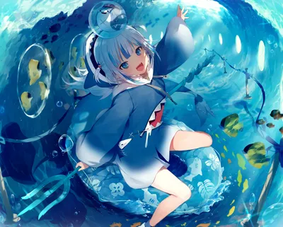 水下少女 海底世界 动漫风格 蓝色调 4K