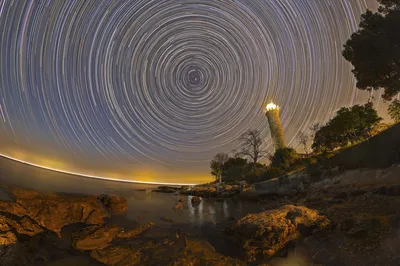星轨灯塔夜景 夜景 星轨 灯塔 2K