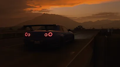 黄昏赛道疾驰 赛车 黄昏 剪影 4K