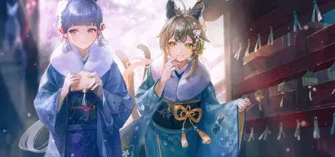 和风少女 和服 幻想 蓝色 4K