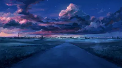 暮色下的乡间小路 风景 插画 黄昏 1080P