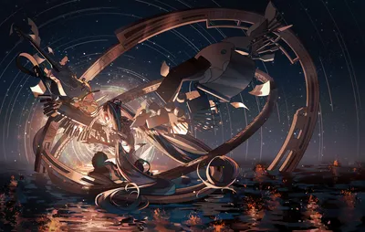 星夜破碎之轮 科幻 抽象艺术 深蓝星空 4K