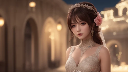 夜色中的婚纱少女 新娘 夜景 唯美 4K