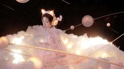 梦幻星空下的古风少女 星空 古风 粉色 4K