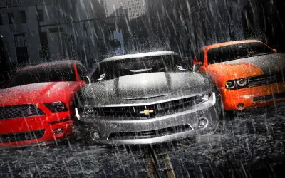 雨中三车竞速 雨天 汽车 跑车 1080P