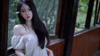 窗边少女静思 室内 少女 白色连衣裙 4K