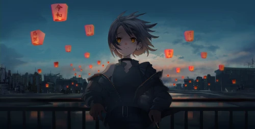 夜空下的灯笼 夜晚 灯笼 城市 4K