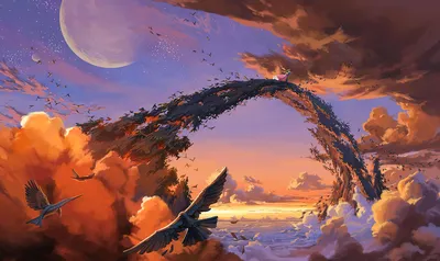 梦幻天空之门 幻想艺术 天空场景 温暖色调 4K
