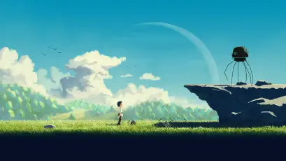 草原上的奇幻相遇 动漫风格 奇幻 冒险 4K
