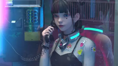 赛博朋克少女通话中 赛博朋克 3D渲染 霓虹灯 1080P