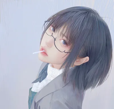 戴眼镜的女孩 动漫风格 室内场景 灰色调 4K