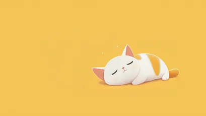 萌猫安睡 猫咪 卡通 黄色背景 4K