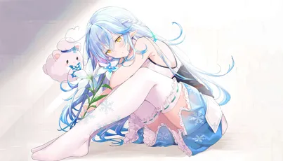 蓝发少女与花 动漫 少女 蓝色 4K