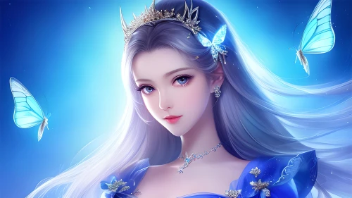 梦幻蓝光下的公主 幻想 蓝色 皇冠 4K