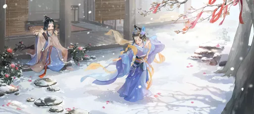 雪中古风美人 雪景 古装 蓝色 4K