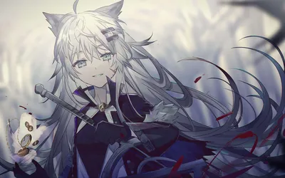 狐耳少女持剑 动漫 幻想 银发 4K