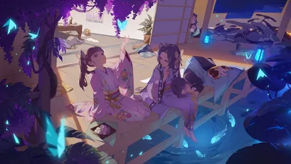 梦幻夜景下的少女 夜晚场景 幻想风格 紫色调 2K