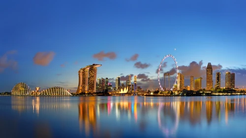 新加坡夜景 城市夜景 现代建筑 蓝色调 4K