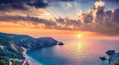 夕阳下的海岸线 海滩 日落 自然景观 4K