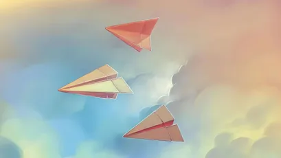 纸飞机飞翔 纸飞机 天空 梦幻风格 4K