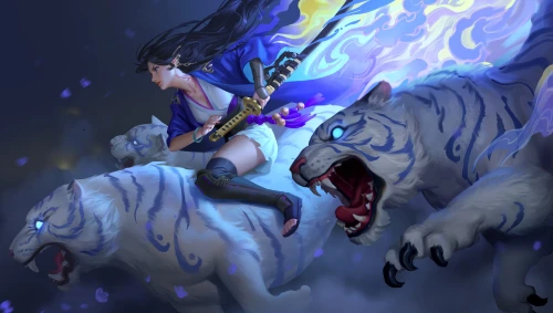 女战士与白虎 奇幻 战斗 白虎 4K