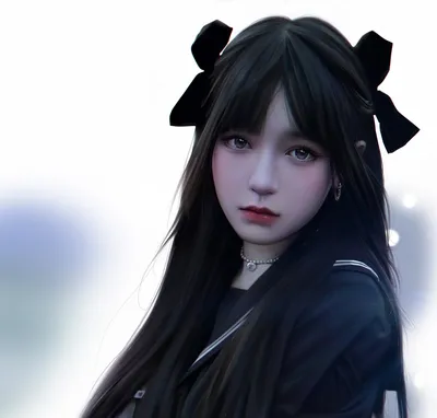 黑发少女的特写 人物 黑色头发 水滴耳环 2K