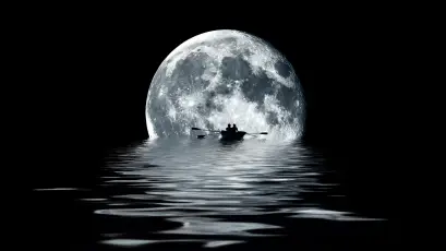 月下独钓 夜晚 月亮 寂静 4K