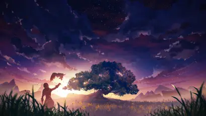 暮色下的守望 黄昏 大树 剪影 4K