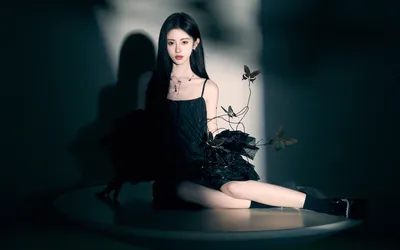 暗夜中的优雅 暗色调 女性肖像 黑色连衣裙 2K