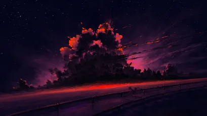夜空下的云海 夜景 云海 紫色 4K