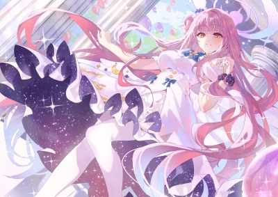 梦幻少女与星影 动漫风格 粉色长发 星空元素 4K