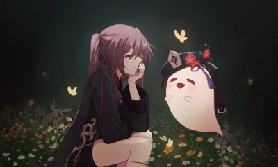 夜花与幽灵 夜晚 动漫 紫色 4K