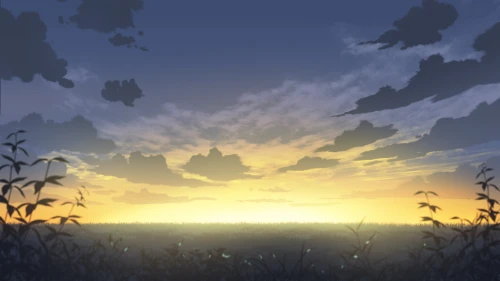 黄昏田野风光 日落 自然景观 动画风格 1080P