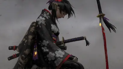 武士少女持双刀 游戏角色 动漫风格 和风 4K