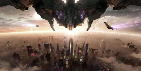 星际都市入侵 科幻 城市景观 太空战舰 8K