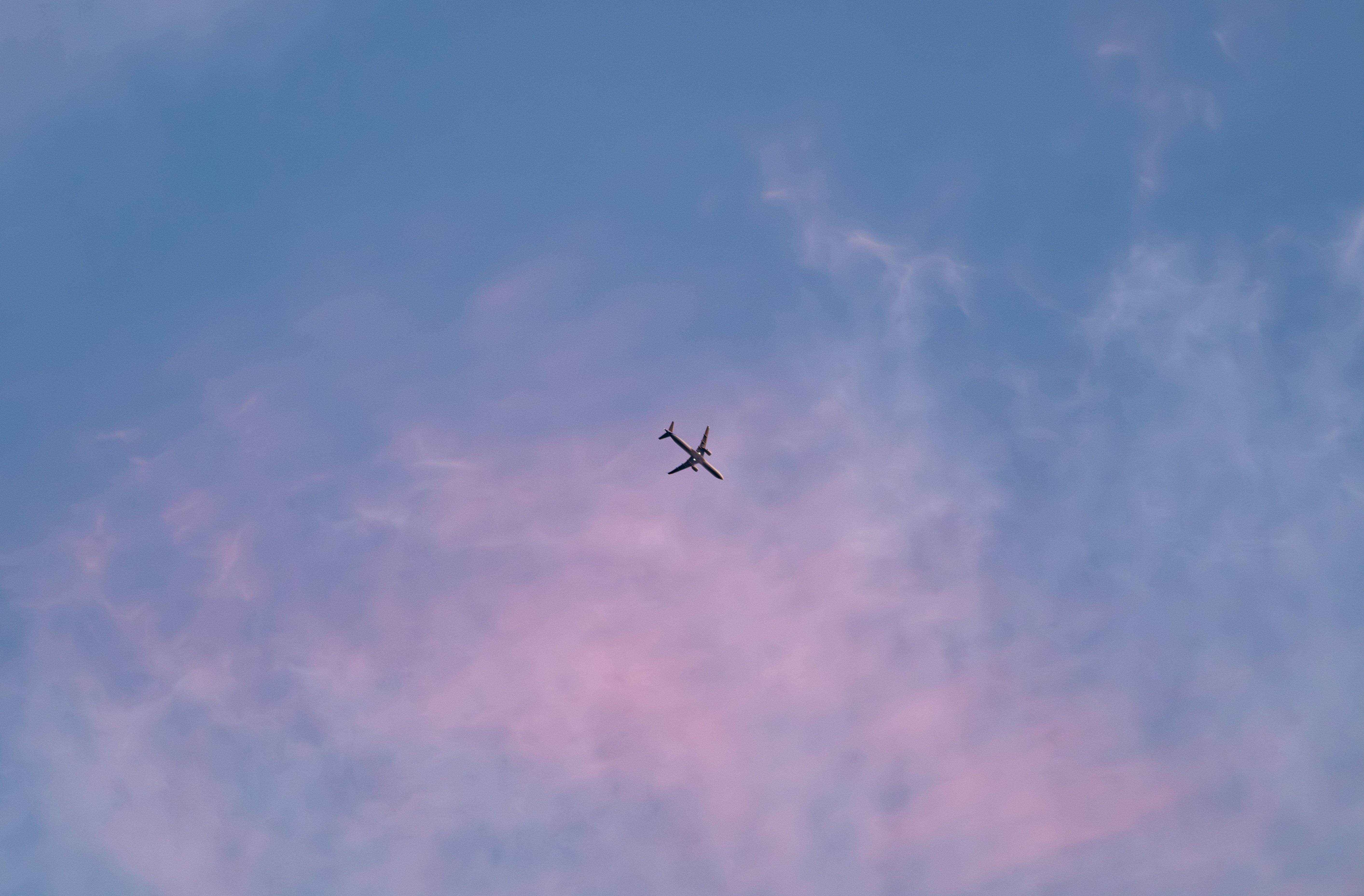天空中的飞机 天空 飞机 蓝色 4K
