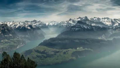 雪山湖泊晨景 自然景观 雪山 湖泊 4K