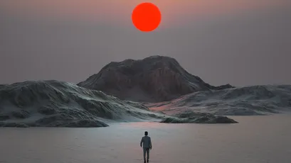 孤影夕阳 荒漠 日落 孤独 4K