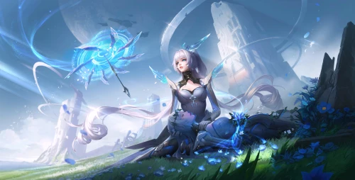 梦幻魔法少女 幻想场景 魔法元素 蓝色调 4K