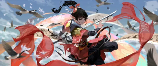 武侠少女挥剑图 武侠 动态 红色 2K