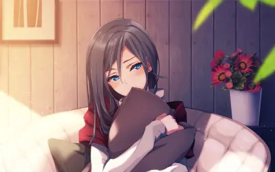 抱枕的动漫少女 动漫 室内 温馨 2K